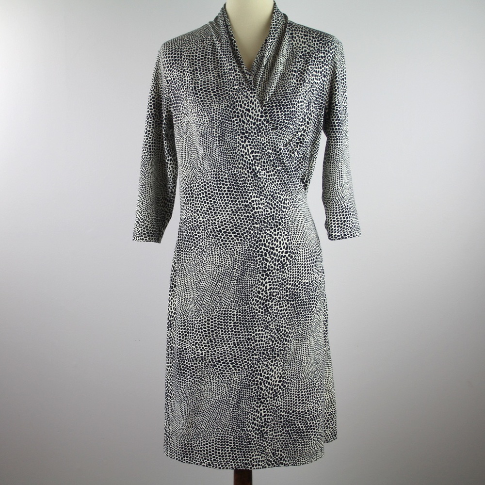 J. McLaughlin Catalina Cloth Savannah Panama Black Cream Print Faux Wrap Dress S